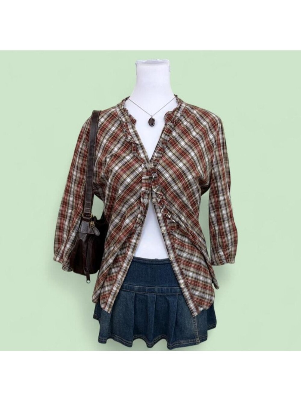 y2k plaid ruffle western button down shirt